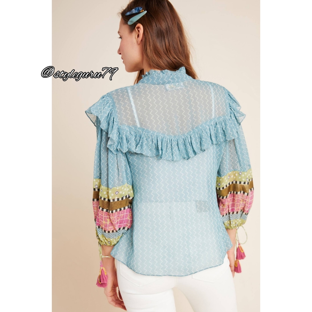 NWT, Anthropologie, Victoire Sheer Ruffled Blouse - Picture 3 of 3